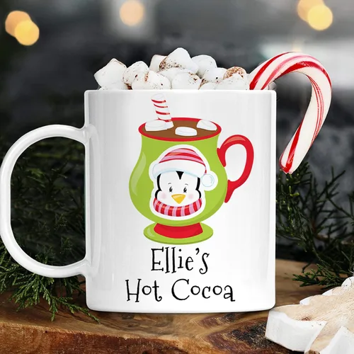 Miniatura 6 de Taza de Navidad personalizada con diseño de muñeco de nieve de cacao caliente con nombre de niños, irrompible, apta para lavavajillas, sin BPA
