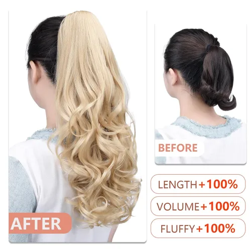 Miniatura 110 de Extensiones de cola de caballo de cabello rubio, extensiones de cola de caballo para mujer, pinza de extensiones de cabello rizado de 12 pulgadas