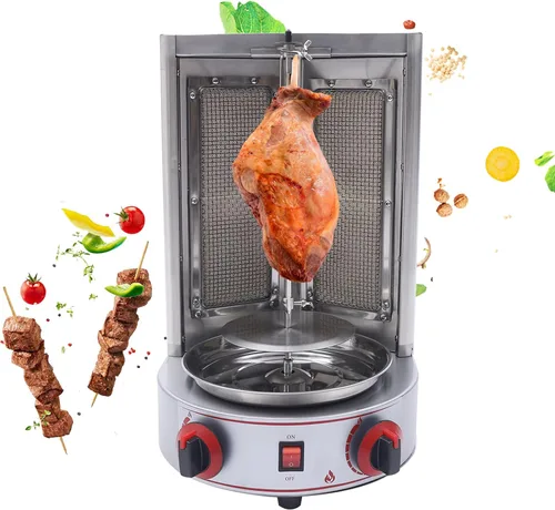 Miniatura 6 de Shawarma - Parrilla vertical de gas para barbacoa de acero inoxidable, parrilla giratoria de 360°, asador de propano con 2 quemadores para hogar
