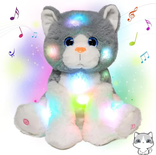 Miniatura 7 de Peluche LED de dinosaurio azul iluminado, para cumpleaños, Navidad, juguetes de peluche T-Rex, regalos para niños pequeños, 12.5 pulgadas