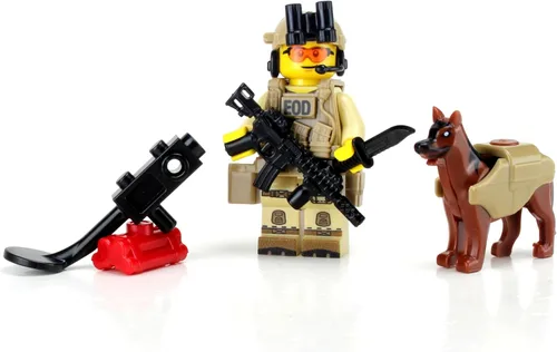 Battle Brick Minifigura coleccionable de 1.6 pulgadas de alto, especialista en eliminación de artillería explosiva EOD K9, minifigura coleccionable