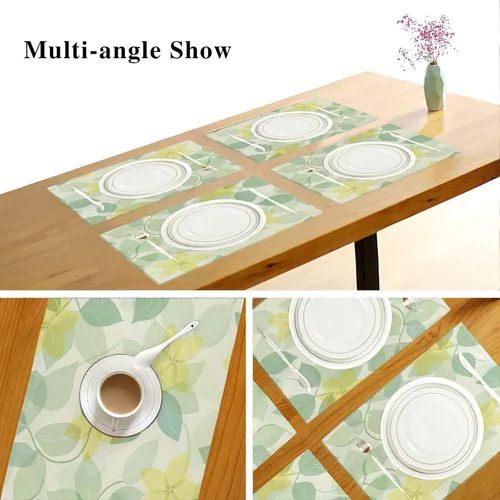 Miniatura 6 de Manteles individuales limpiables personalizados con flores suaves y frescas, color amarillo limón, verde claro, para mesa de comedor, rústico