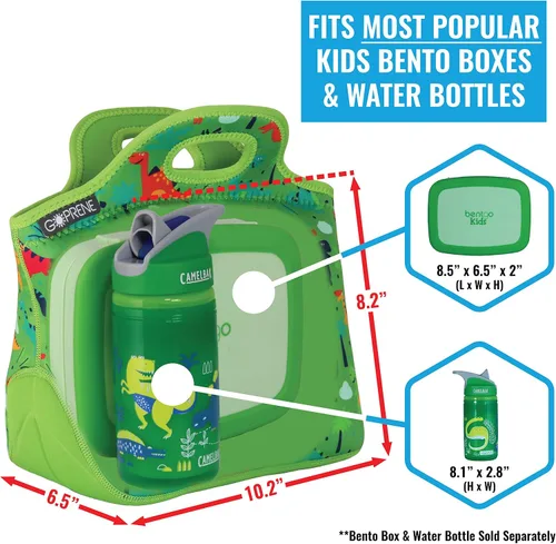 Miniatura 4 de Bolsa de almuerzo para niños con aislamiento de neopreno para niños, se adapta a la lonchera Bento Box y Thermos verde para niños pequeños