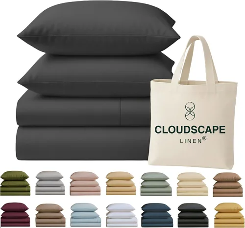Miniatura 35 de Cloud Scape Linen - Juego de sábanas de 100% algodón egipcio, tamaño individual, juego de ropa de cama de lujo de 3 piezas, 400 hilos, calidad