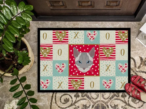 Miniatura 3 de Caroline's Treasures CK5139JMAT - Tapete Ojos Azules Cat Love de 24 x 36 pulgadas, tapete rojo para puerta delantera, para interiores y exteriores