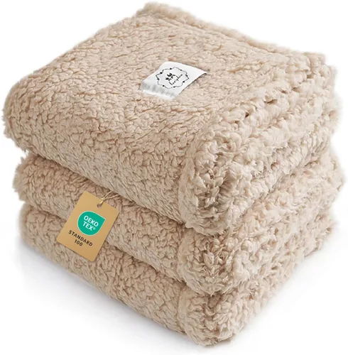 1 paquete de 3 mantas calmantes esponjosas de vellón de primera calidad para mascotas, manta sherpa suave para perros, cachorros, gatos, beige,