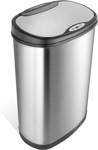 Miniatura 7 de Ninestars DZT-50-49 - Bote de basura ovalado automático con sensor de movimiento sin contacto con tapa negra, 13 galones/50 L, acero inoxidable Plata