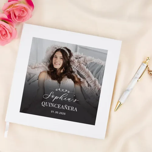 Miniatura 4 de Andaz Press Libro de invitados de quinceañera personalizado con detalles dorados, 120 páginas de 8.5 x 8.5 pulgadas, álbum de fotos de tapa dura