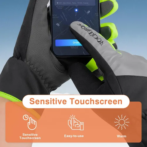 Miniatura 4 de ROCKBROS Guantes de invierno para clima frío, guantes de ciclismo para hombres y mujeres, resistentes al agua, pantalla táctil, resistentes al