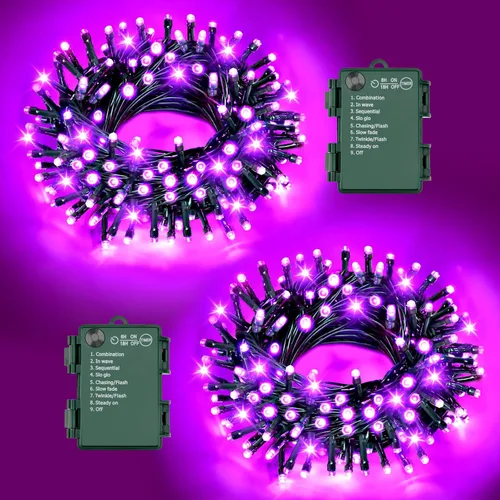 Miniatura 11 de Luces de Cadena de Halloween Total 100LED Operadas por Batería Exteriores 8 Modos con Temporizador 16.4Pies*2, 50LED*2 Luces de Hadas Impermeables