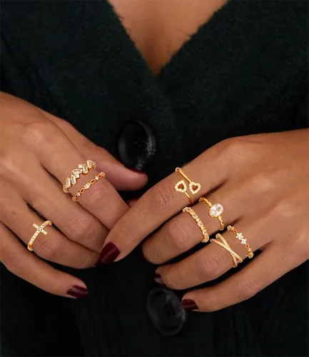 Miniatura 2 de TOSMGY - Anillos de oro para mujer, no se deslustra, apilables, anillos de compromiso de boda, anillo de oro de 14 quilates para adolescentes