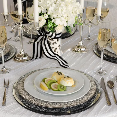 Miniatura 6 de Regent - Cargador redondo, único, dramático, servidor de plato de cena con espejo de vidrio, para mesas de comedor formales, eventos, bodas, plata