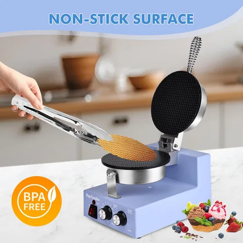 Miniatura 6 de Máquina comercial para hacer conos de gofres – Máquina comercial de cono de helado de 1200 W con sartén antiadherente de 8 pulgadas y temperatura