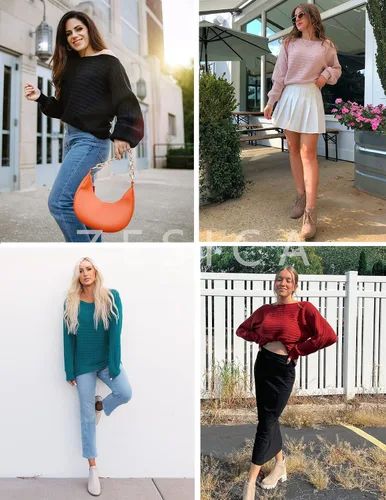Miniatura 6 de ZESICA Suéter holgado de manga larga con cuello redondo para mujer estilo casual de otoño