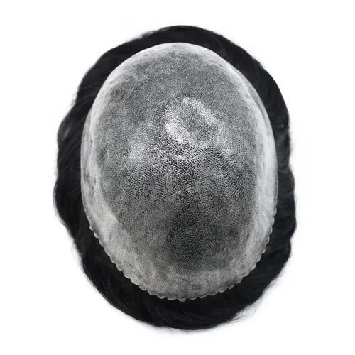 Miniatura 2 de Toupee para hombres de piel fina inyección de PU unidad de peluca para hombre, pieza de cabello humano natural real, sistema de reemplazo