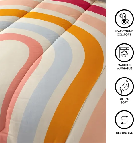 Miniatura 4 de Heritage Kids Easy Wash - Juego de edredón de microfibra ultra suave y acogedor con edredón y 2 fundas de almohada, diseño moderno de arcoíris