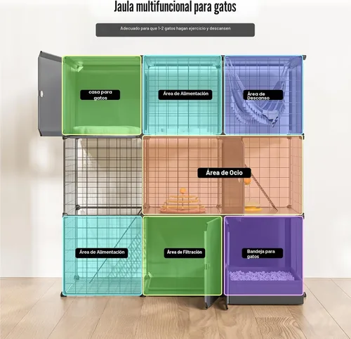 Miniatura 3 de Recinto Grande de 3 Niveles para Gatos para Interiores y Exteriores con Caja de Arena, Corralito Multifuncional Desmontable Catio - Jaula Perrera