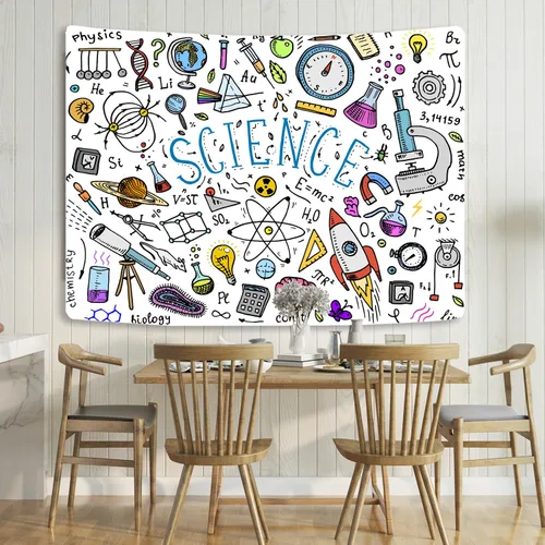 Tapiz de ciencia educativa, física, matemáticas, química, biología, tapiz para colgar en la pared, tapiz para estudiantes y profesores, tapiz de