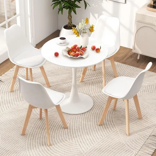 Miniatura 8 de Tangkula Juego de mesa de comedor redonda para 4, juego de mesa de cocina con asiento acolchado y patas de madera maciza, mesa de cocina redonda