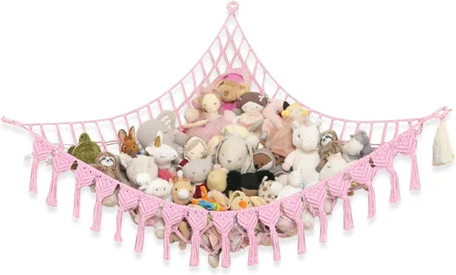 Miniatura 12 de ABBY BABY Hamaca de almacenamiento para animales de peluche extra grande con luces LED en la esquina – Red colgante para juguetes con capacidad
