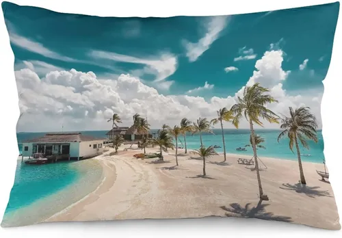 Miniatura 10 de Protector de almohada de playa con palmeras tropicales de 16 x 14 pulgadas, palmeras de playa, paisaje marino costero, decorativo, rectangular