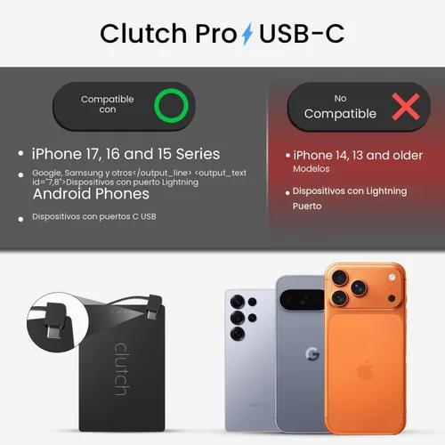 Miniatura 2 de Clutch - Cargador portátil USB-C Pro - Compatible con iPhone 15, 16, 17 y dispositivos Android - Batería magnética de banco de energía - Aprobado