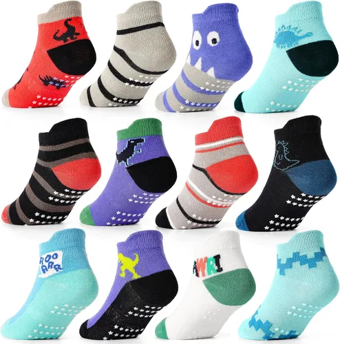Miniatura 9 de Tphon Calcetines tobilleros antideslizantes para bebés y niños pequeños con agarres para niños y niñas, 12 pares para bebés y niños de 0 a 7 años
