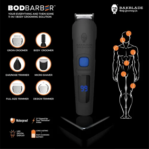 Miniatura 2 de baKblade Bodbarber - Kit de aseo para hombre 11 en 1, recortadora eléctrica de barba para hombres, peluquería de ingle, peluquería corporal