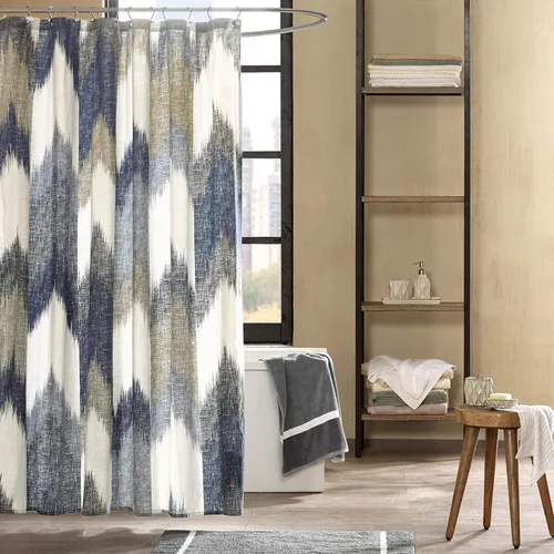 INK+IVY Alpine - Cortina de ducha de algodón impresa con patrón abstracto moderno, lavable a máquina, decoración de baño para el hogar, 72 x 72 Azul
