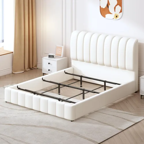 Miniatura 2 de Sistema de soporte de marco de cama, 3 rieles cruzados y 6 patas ajustables, vigas de soporte central fuertes universales para cama matrimonial