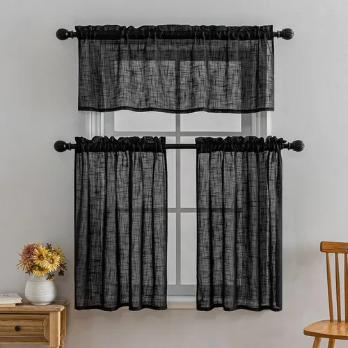 Miniatura 6 de Beda Home - Paneles de cortina texturizados de lino para cocina, sala de estar; paneles cortos rústicos filtrantes de luz para ventanas pequeñas