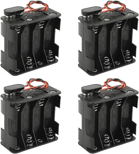 WMYCONGCONG Juego de 4 soportes de batería AA de 8 x 1,5 V con cable tipo I conector a presión estándar para tiras LED Arduino RC (8AA)