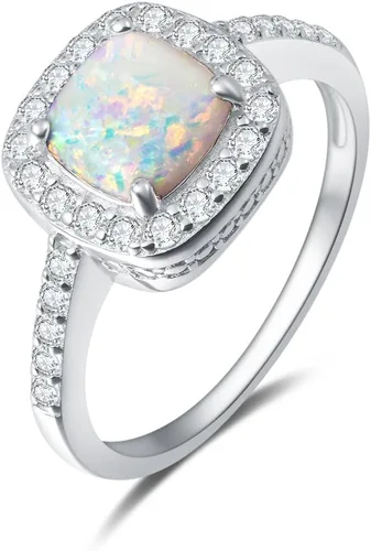 Carleen Anillo de ópalo creado de plata de ley 925 con piedra natal de octubre, circonita cúbica, anillo de compromiso, joyería fina, regalo para