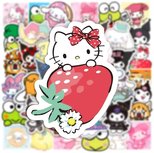 Miniatura 4 de JXJMYU 50 calcomanías Kawaii Sanrio Kuromi Melody Cinnamoroll para monopatín, maletero, laptop, botellas de agua para automóvil, adolescentes, niños