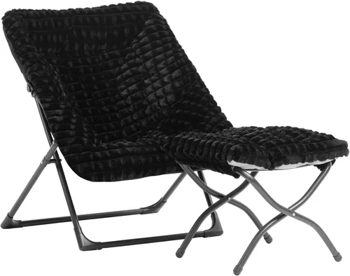 HollyHOME Silla Platillo Extra Grande con Otomana Plegable, Cómoda Silla Plegable de Gran Tamaño y Conjunto de Taburete Reposapiés Plegable, Silla