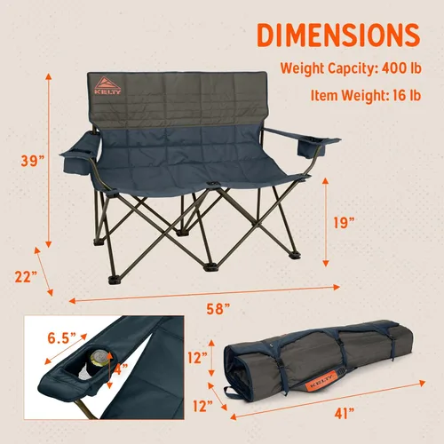 Miniatura 3 de Silla de camping plegable resistente de gran tamaño Kelty Loveseat de 2 plazas, asiento doble para partidos de fútbol, espera en estacionamiento