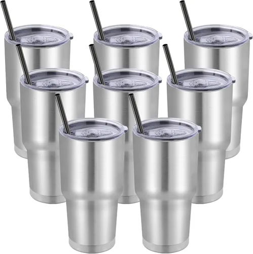 Miniatura 27 de DOMICARE Vaso de 30 oz con tapa y pajita, vasos de acero inoxidable a granel, aislado al vacío de doble pared para café, vaso duradero