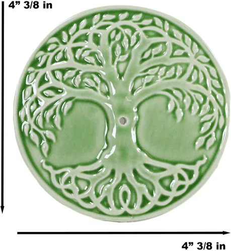 Miniatura 2 de Ebros Gift Wicca Símbolos Sagrados Árbol de la Vida Celta Yggdrasil Medallón Redondo de Cerámica Soporte de Varilla de Incienso, Quemador de Plato