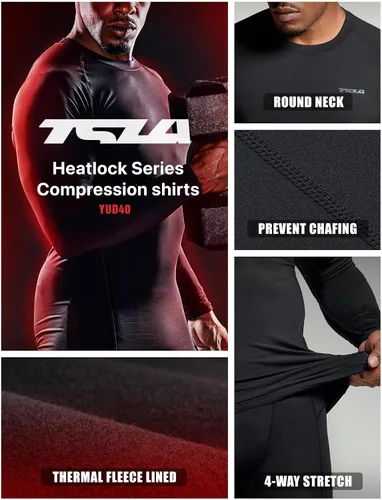 Miniatura 5 de TSLA Paquete de 1 o 2 camisetas térmicas de compresión de manga larga para hombre, camiseta de capa base atlética, camiseta de invierno para correr