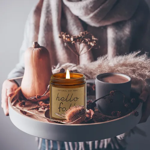 Miniatura 5 de Decoraciones de otoño para el hogar - Velas de otoño, regalos para mujeres, velas perfumadas naturales de cera de soja con aroma a manzana y canela