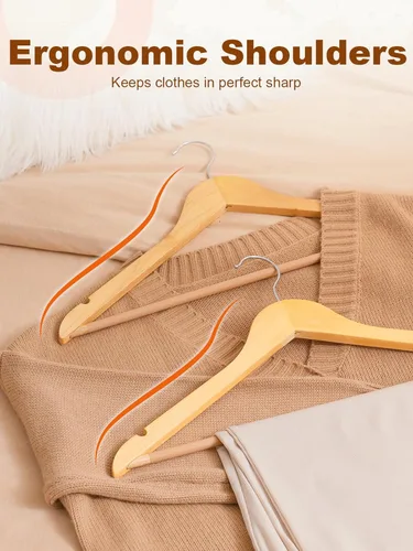 Miniatura 6 de HOUSE DAY - Juego de 10 perchas de madera con barra antideslizante para pantalones, percha de madera resistente para clóset, perchas de madera