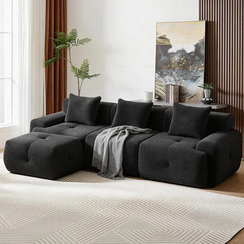 Sofá modular modular de 104 pulgadas, moderno sofá en forma de L, relleno de sofá deshuesado con resorte y espuma, material suave de celosía de piña