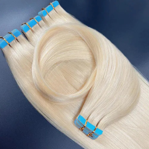 Miniatura 72 de Extensiones de cabello humano Remy con cinta adhesiva sin costuras (16 pulgadas, 10 unidades, rubio ceniza)