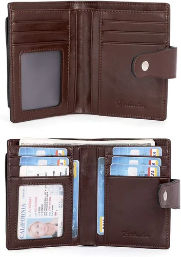 Miniatura 6 de BOSTANTEN - Billetera de cuero para mujer con bloqueo RFID, pequeña, con cremallera, de bolsillo, para tarjetas, con ventana para documento