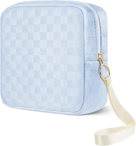 Miniatura 13 de Likesing Mini bolsa de maquillaje de 5.3 pulgadas para bolso, pequeña bolsa de maquillaje a cuadros para cosméticos de viaje para mujeres y niñas