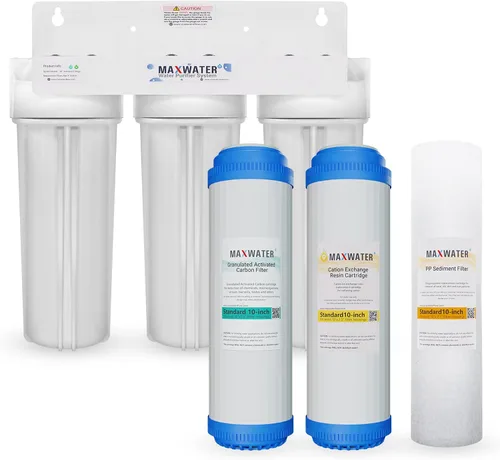 Miniatura 9 de Max Water Sistema de filtración de agua estándar de 3 etapas de ablandamiento de agua de 10 pulgadas para toda la casa – Sedimento + resina