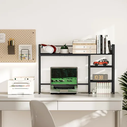 Miniatura 4 de Snughome Estante de escritorio, estante organizador de escritorio grande de 44.9 pulgadas, gabinete de escritorio para monitor, estante de Negro