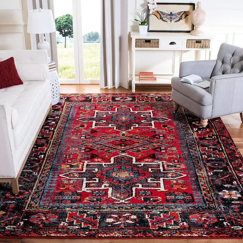 Miniatura 11 de SAFAVIEH Vintage Hamadan Collection Alfombra - 5'3" x 7'6", Rojo & Multi, Diseño tradicional persa, que no desprende pelusa y fácil de limpiar