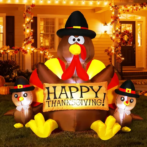 VIVOHOME - Decoración de jardín inflable de 6 pies, figura de familia de pavos con iluminación LED para el día de Acción de Gracias