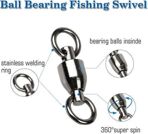 Miniatura 3 de AMYSPORTS - Conector de rótula de barril con rodamiento de bolas para pesca en agua salada, de acero inoxidable, alta resistencia, anillos soldados
